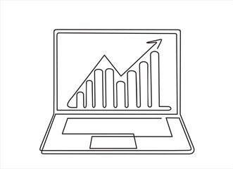 Poster - One continuous line drawing of computer laptop with a chart on it. Single line draw design vector illustration