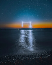 View Of Light Painting Flare On A Small Island In Vladivostok, Russia.