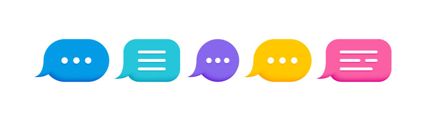 Fototapete - Set colorful 3d speech bubble message box. Social media dialogue and chatting concept. Vector illustration