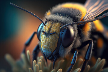 close up macro picture of a bee, animal, art illustration