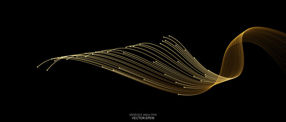 Aufkleber - Vector wave lines smooth flowing dynamic gold gradient light isolated on black background for concept of luxury, technology, digital, communication, science, music