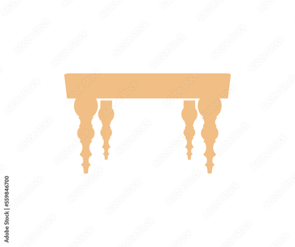 Old retro wood table logo design. Kitchen furniture. Rustic table. Expensive vintage furniture. Vintage dining table. Wooden table top with aged surface, realistic vector design and illustration.
