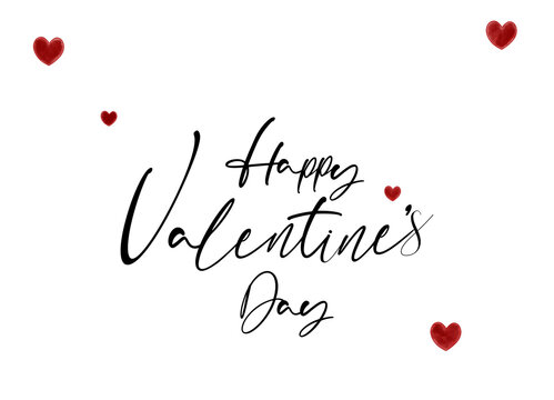 Happy Valentines Day Writing with Red Hearts over White Background