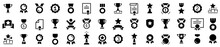 Award And Prize Line Icons. Trophy And Achivement Vector Icon Set. Set Of Winning Award And Prize Line Icon. Award Flat Icons. Winner Medal, Victory Cup And Trophy Reward. Vector Illustration