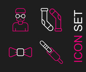 Poster - Set line Audio jack, Bow tie, Socks and Nerd geek icon. Vector
