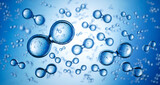 Fototapeta  - Models of hydrogen molecules floating against blue background - H2 scientific element