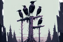 Black Crows Surreal Illustration