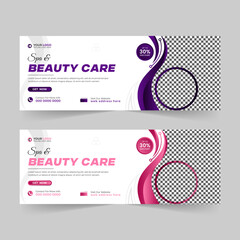 Modern Spa and Beauty Care salon advertising social media Facebook cover photo, Digital Marketing promotion ads and discount web banner vector template design.