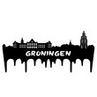 Groningen Netherlands Skyline Silhouette Retro Vintage Sunset Groningen Lover Travel Souvenir Sticker Vector Illustration SVG EPS