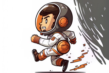 Wall Mural - a future astronaut is moving quickly on a white background. Generative AI