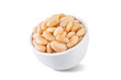 Fresh canned white beans in a bowl on a white isolated background