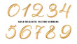 Gold 3d realistic numbers isolated PNG. Metallic gold number from zero to nine. Design element for festive party decoration.