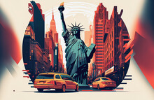 Ai Midjourney Illustration Of Abstract New York Logo With Statue Of Liberty