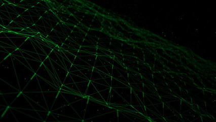 Aufkleber - Futuristic wave with lines and dots. Abstract background with a dynamic wave. Particle placement with hanging dots in space. Large data background. 3d rendering.
