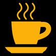 © Anthony - Amber vector graphic on a black background of a dashboard warning light for tiredness alert. It shows a cup of coffee indicating the driver should take a break