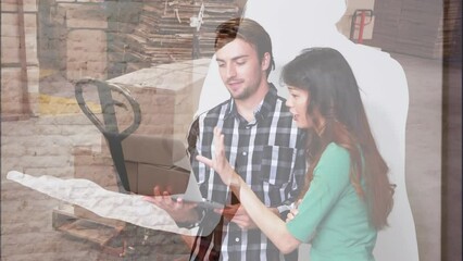 Poster - Animation of business people over warehouse