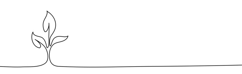 Single continuous line art growing sprout. One line plant vector illustration