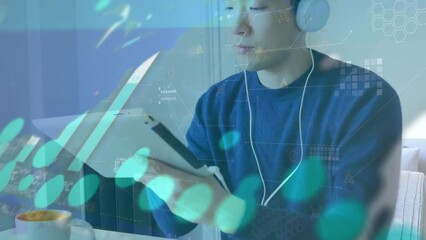 Poster - Animation of data processing over man with tablet