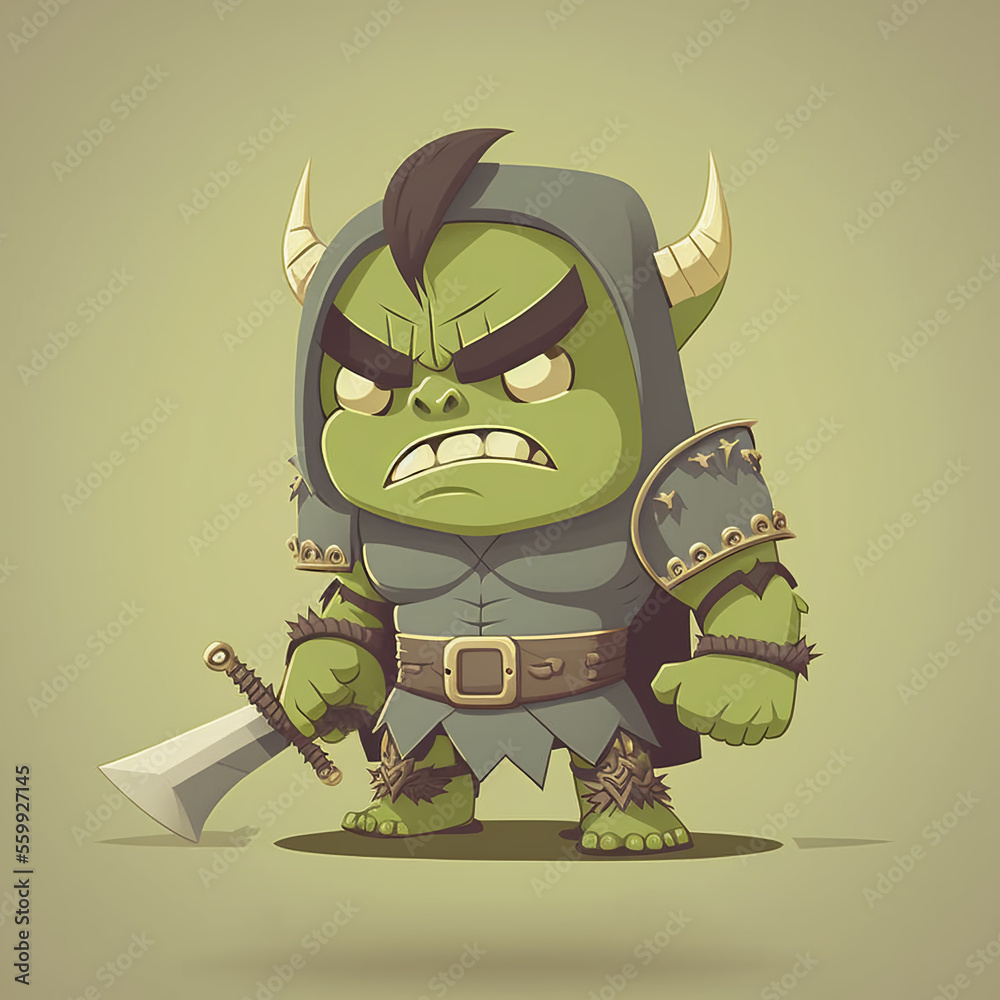 Ilustración de Stock Chibi Cute Isolated Cartoon Warrior Orc with Horns ...
