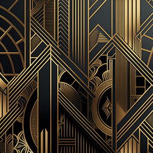 Art Deco Style Geometric Seamless Pattern In Black And Gold. Vector Illustration	