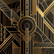 Art Deco Style Geometric Seamless Pattern In Black And Gold. Vector Illustration
