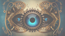Steampunk Gears With Eye Background With Gears And Cogs