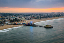 Sunrise At Santa Monica Pier - Aerial Photography