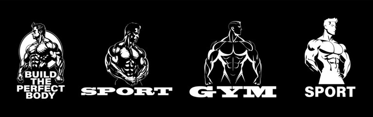 Bodybuilder logo template. Badges for sports label, gym badge, fitness logo design, emblem. Graphics Sport Symbol. Vector illustration
