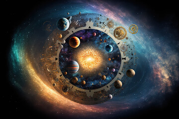 Wall Mural - cosmological background science stars, planets, and galaxies; time and space travel. generative ai