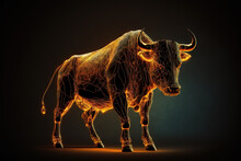 The Golden Bull Is A Symbol Of Financial Growth In A Technological Style On A Black Background