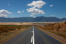 View Of Empty Road Passing Through A Landscape, Swellendam, Western Cape Province, South Africa
