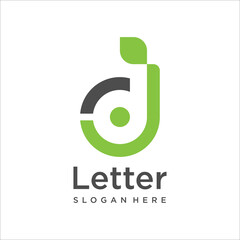 Green eco letters D logo with leaves. symbol alphabet  botanical  natural