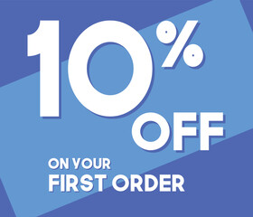 10% percentage off on your first order with background blue