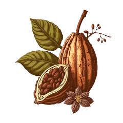 Wall Mural - Cocoa bean isolated on a white background. Hand drawn, watercolors created with generative Ai technologies