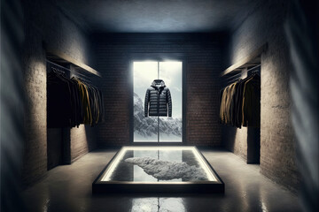 Concept art of sport store. Winter jacket concept