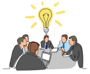 Fototapete - continuous line drawing business meeting discussing idea colored PNG image with transparent background