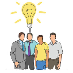 Poster - continuous line drawing business team with idea colored png image with transparent background
