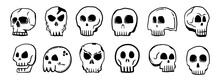 Monster Skull Line Art Design Vector Bundle Collection. Hand Drawn Character Symbol. 