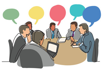 Poster - continuous line drawing business meeting colored employees colored png image with transparent backgr