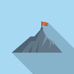 Poster - Flag on mountain icon flat vector. Top career. Peak concept