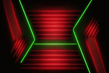 Wall Mural - lines of red neon light on a green backdrop that glows in the dark. Generative AI