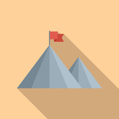 Poster - Rise flag on mountain icon flat vector. Top career. Peak concept