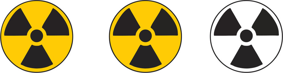 Set of ionizing radiation signs in circle. Radioactivity warning symbol. Editable Vector icons. eps 10.