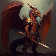 Red Dragon With A Sword

