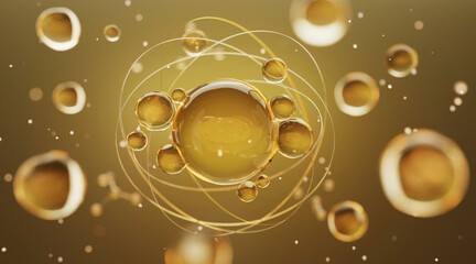 3d skin serum and vitamin illustration isolated on gold background. concept skin care cosmetics solu
