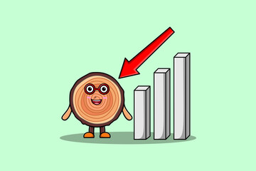 Wall Mural - Wood trunk cute businessman mascot character with a inflation chart cartoon style design