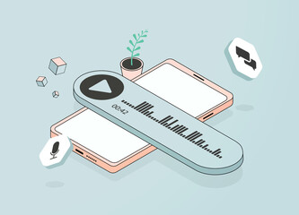 Poster - Voice Marketing Campaign concept. Business Voicemail Greetings. Voice Messages Recording Services for E-commerce flat design outline isometric vector illustration