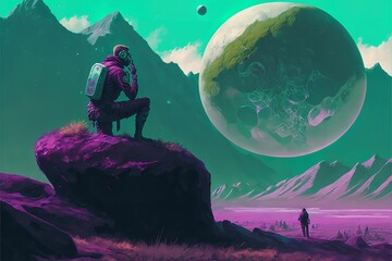 Wall Mural - astronaut looks at other planets
