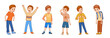 © Elena - Vector flat cartoon illustrations teenager set isolated on white background. Cute happy boy showing thumbs, angry and delighted.