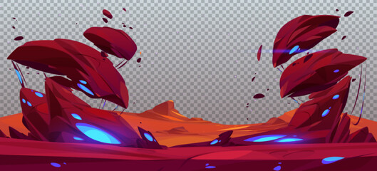 Poster - rocky alien planet landscape design element isolated on transparent background. red space desert bac